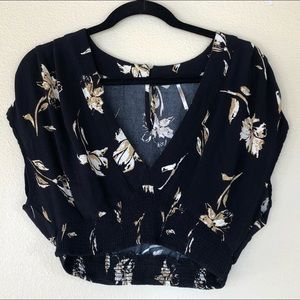 Free People Deep V-neck Floral Crop Top